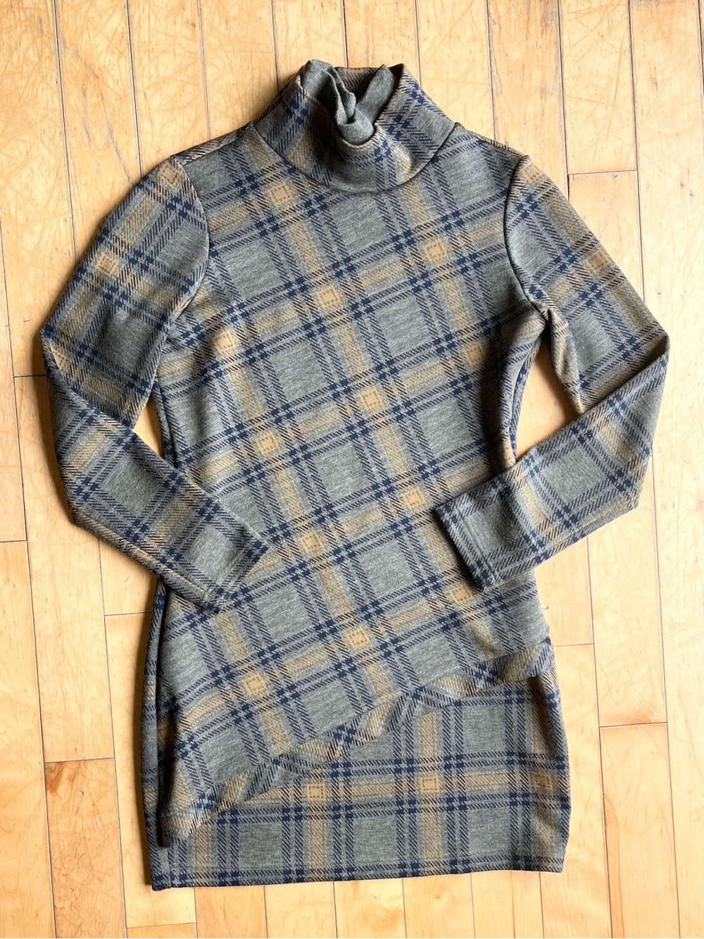 Ruelle Canadian Designer Plaid Turtleneck Preppy Knit Sweater Dress Size Large